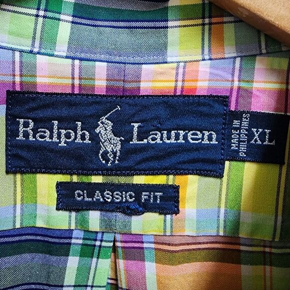Ralph Lauren Shirt Men XL Multicolor Plaid Classic Fit Short Slv Pony Preppy Vtg - Picture 7 of 7